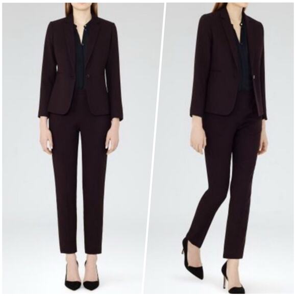 Reiss | Women | Camila Dark Plum Wool Textured Business Blazer Pant Suit | Sz 8 - Picture 16 of 16